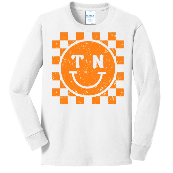 Tennessee Checkered Happy Face Football Season Game Day Kids Long Sleeve Shirt