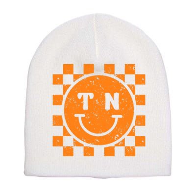 Tennessee Checkered Happy Face Football Season Game Day Short Acrylic Beanie