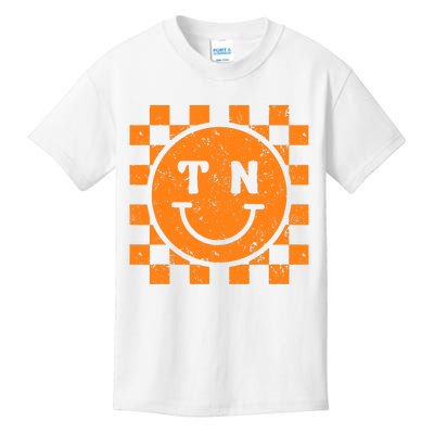 Tennessee Checkered Happy Face Football Season Game Day Kids T-Shirt