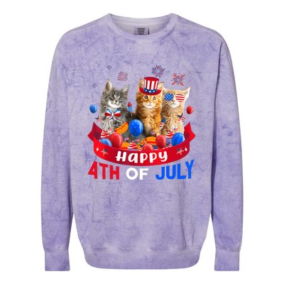 Three Cat Happy 4th Of July Balloon Lover Independence Day Colorblast Crewneck Sweatshirt