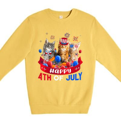 Three Cat Happy 4th Of July Balloon Lover Independence Day Premium Crewneck Sweatshirt