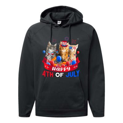 Three Cat Happy 4th Of July Balloon Lover Independence Day Performance Fleece Hoodie