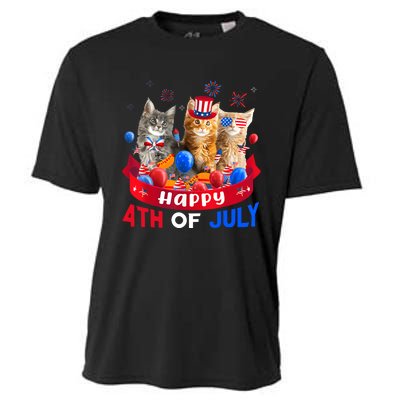 Three Cat Happy 4th Of July Balloon Lover Independence Day Cooling Performance Crew T-Shirt