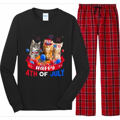 Three Cat Happy 4th Of July Balloon Lover Independence Day Long Sleeve Pajama Set