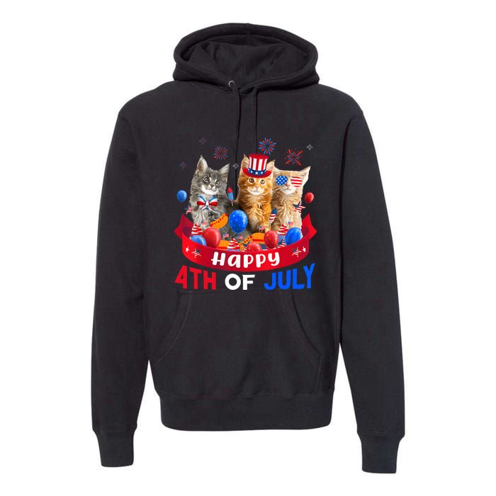 Three Cat Happy 4th Of July Balloon Lover Independence Day Premium Hoodie