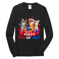 Three Cat Happy 4th Of July Balloon Lover Independence Day Tall Long Sleeve T-Shirt