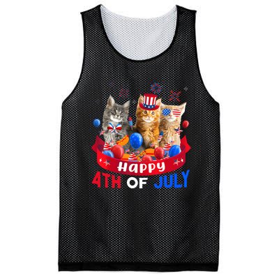 Three Cat Happy 4th Of July Balloon Lover Independence Day Mesh Reversible Basketball Jersey Tank