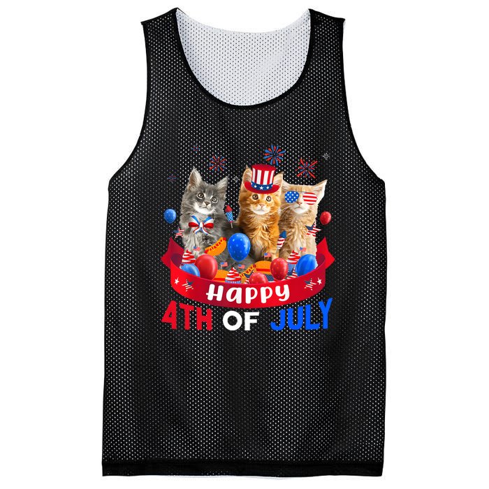 Three Cat Happy 4th Of July Balloon Lover Independence Day Mesh Reversible Basketball Jersey Tank