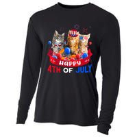 Three Cat Happy 4th Of July Balloon Lover Independence Day Cooling Performance Long Sleeve Crew