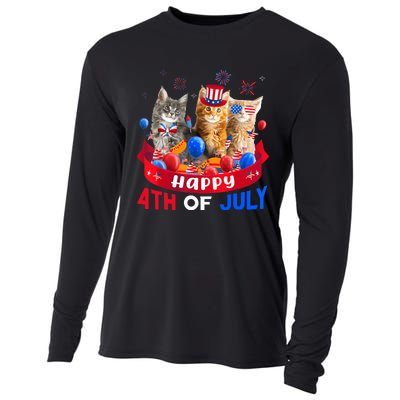 Three Cat Happy 4th Of July Balloon Lover Independence Day Cooling Performance Long Sleeve Crew