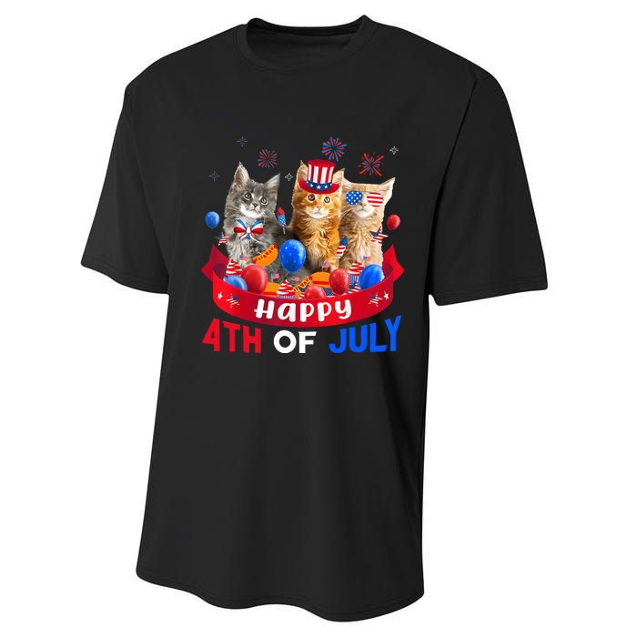 Three Cat Happy 4th Of July Balloon Lover Independence Day Performance Sprint T-Shirt