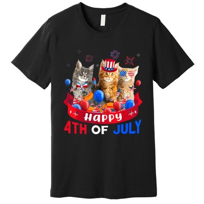 Three Cat Happy 4th Of July Balloon Lover Independence Day Premium T-Shirt