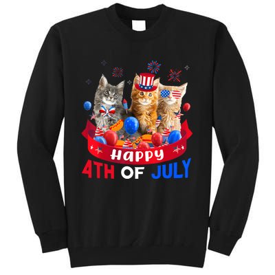 Three Cat Happy 4th Of July Balloon Lover Independence Day Tall Sweatshirt