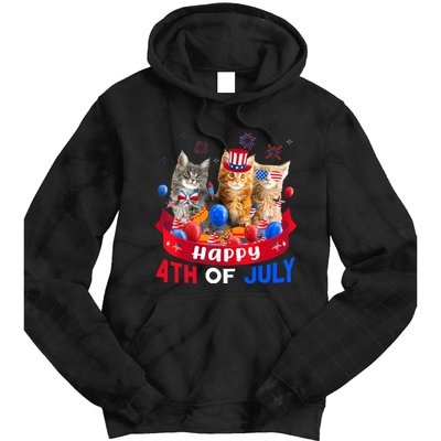 Three Cat Happy 4th Of July Balloon Lover Independence Day Tie Dye Hoodie