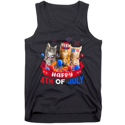 Three Cat Happy 4th Of July Balloon Lover Independence Day Tank Top