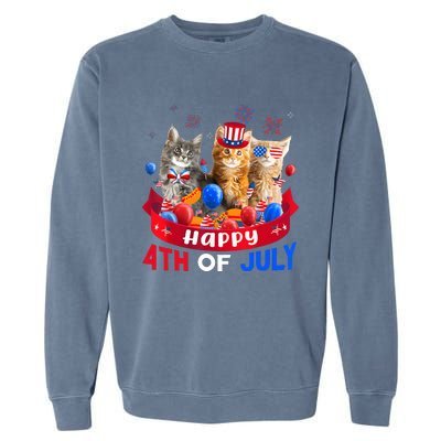 Three Cat Happy 4th Of July Balloon Lover Independence Day Garment-Dyed Sweatshirt