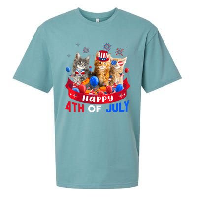 Three Cat Happy 4th Of July Balloon Lover Independence Day Sueded Cloud Jersey T-Shirt