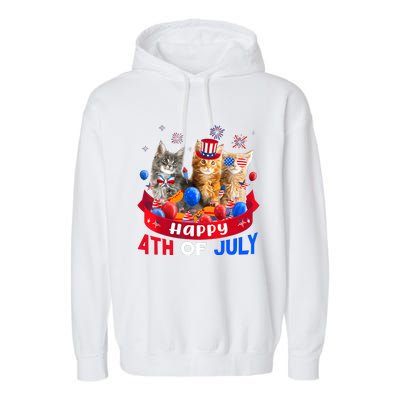 Three Cat Happy 4th Of July Balloon Lover Independence Day Garment-Dyed Fleece Hoodie