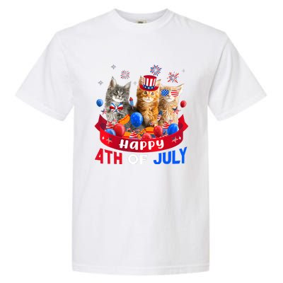 Three Cat Happy 4th Of July Balloon Lover Independence Day Garment-Dyed Heavyweight T-Shirt