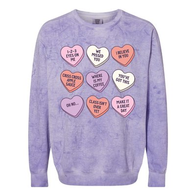 Teach Conversation Hearts School Retro Valentines Day Colorblast Crewneck Sweatshirt