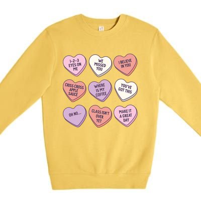 Teach Conversation Hearts School Retro Valentines Day Premium Crewneck Sweatshirt