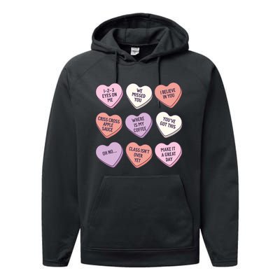 Teach Conversation Hearts School Retro Valentines Day Performance Fleece Hoodie