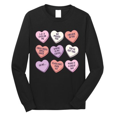 Teach Conversation Hearts School Retro Valentines Day Long Sleeve Shirt