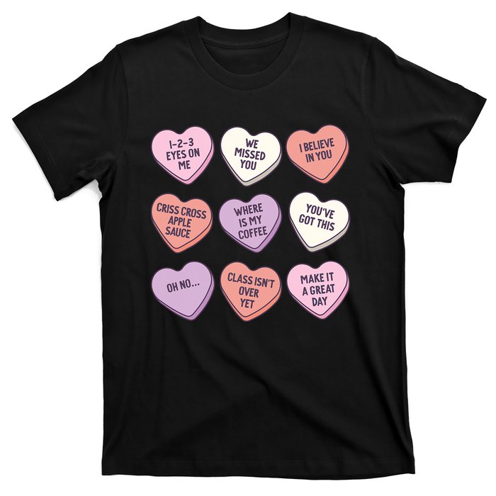 Teach Conversation Hearts School Retro Valentines Day T-Shirt