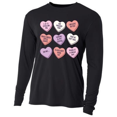 Teach Conversation Hearts School Retro Valentines Day Cooling Performance Long Sleeve Crew