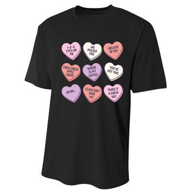 Teach Conversation Hearts School Retro Valentines Day Performance Sprint T-Shirt