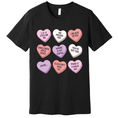 Teach Conversation Hearts School Retro Valentines Day Premium T-Shirt