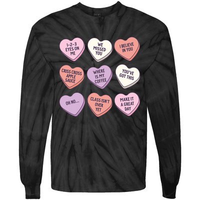 Teach Conversation Hearts School Retro Valentines Day Tie-Dye Long Sleeve Shirt