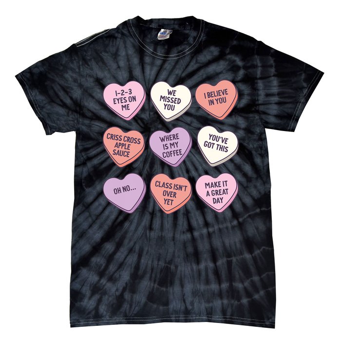 Teach Conversation Hearts School Retro Valentines Day Tie-Dye T-Shirt