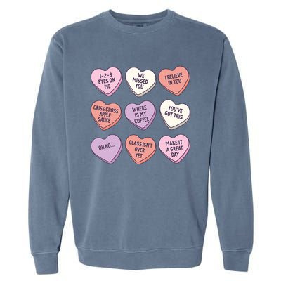 Teach Conversation Hearts School Retro Valentines Day Garment-Dyed Sweatshirt