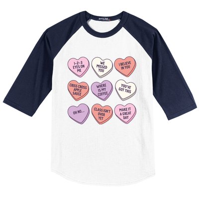 Teach Conversation Hearts School Retro Valentines Day Baseball Sleeve Shirt