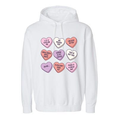 Teach Conversation Hearts School Retro Valentines Day Garment-Dyed Fleece Hoodie