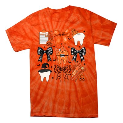 Teeth Coquette Halloween Dentist Dental Spooky Season Tie-Dye T-Shirt