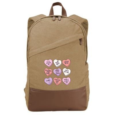 Teach Conversation Hearts School Retro Valentines Day Cotton Canvas Backpack