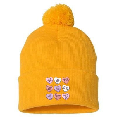 Teach Conversation Hearts School Retro Valentines Day Pom Pom 12in Knit Beanie