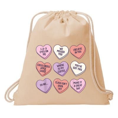 Teach Conversation Hearts School Retro Valentines Day Drawstring Bag