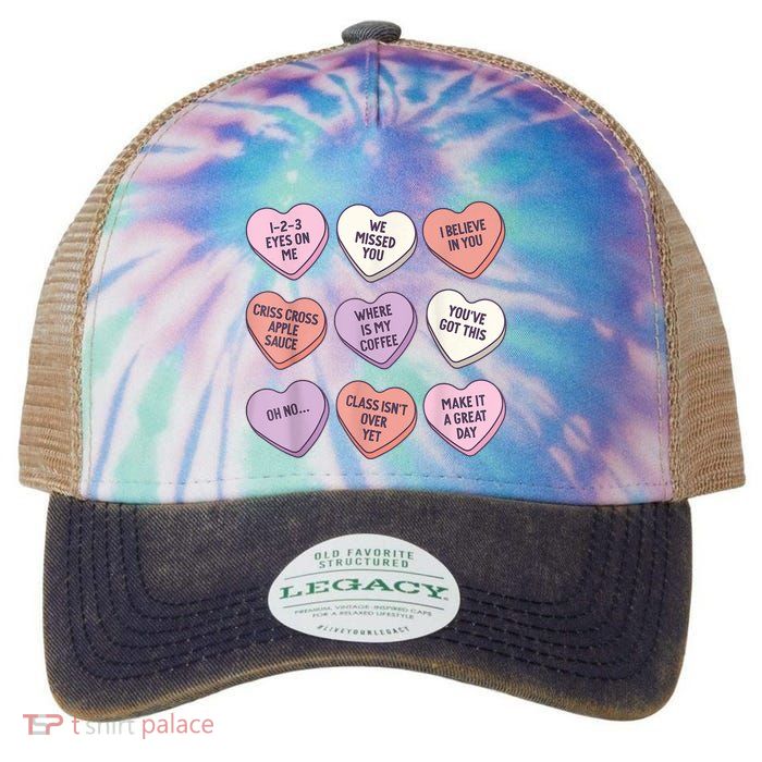 Teach Conversation Hearts School Retro Valentines Day Legacy Tie Dye Trucker Hat