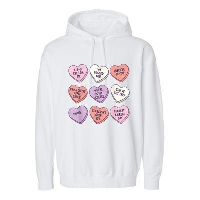 Teach Conversation Hearts School Retro Valentines Day Garment-Dyed Fleece Hoodie