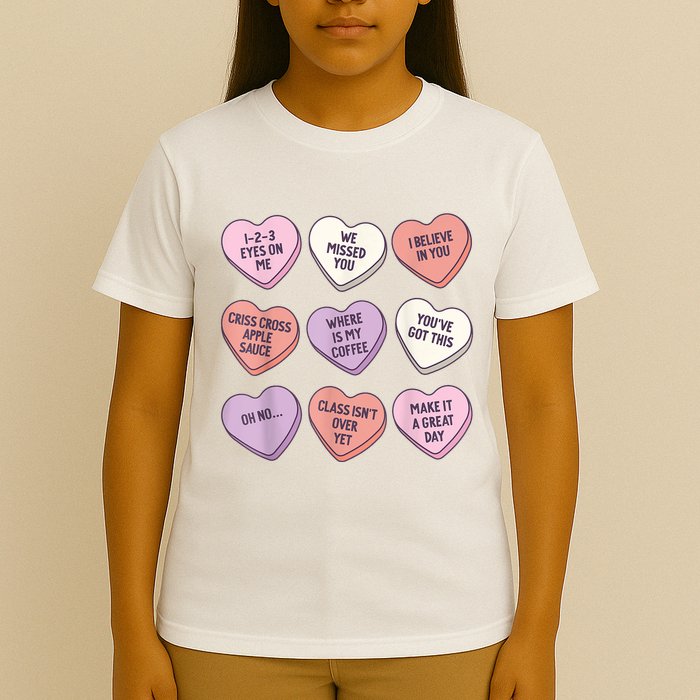 Teach Conversation Hearts School Retro Valentines Day T-Shirt