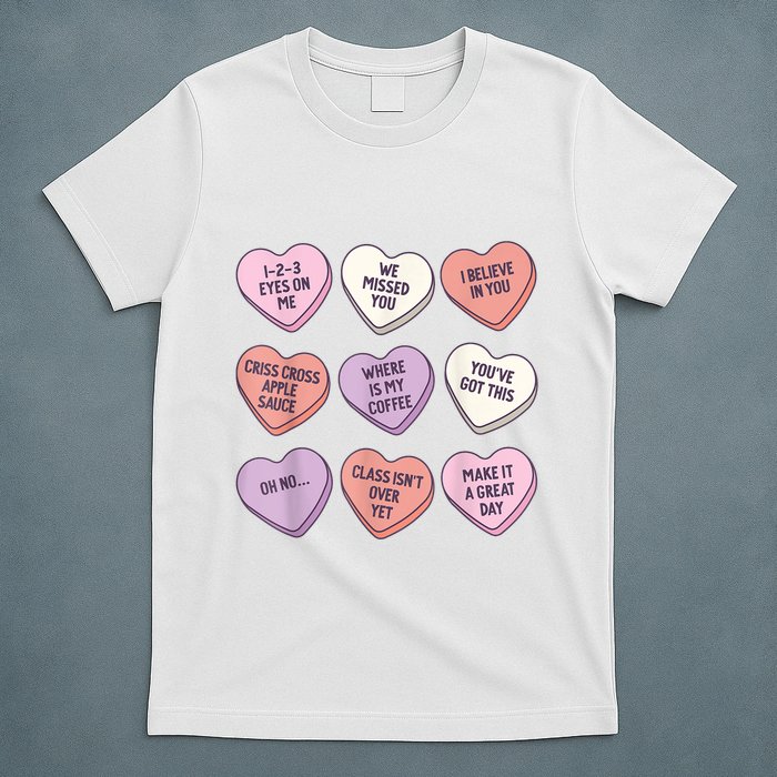 Teach Conversation Hearts School Retro Valentines Day T-Shirt