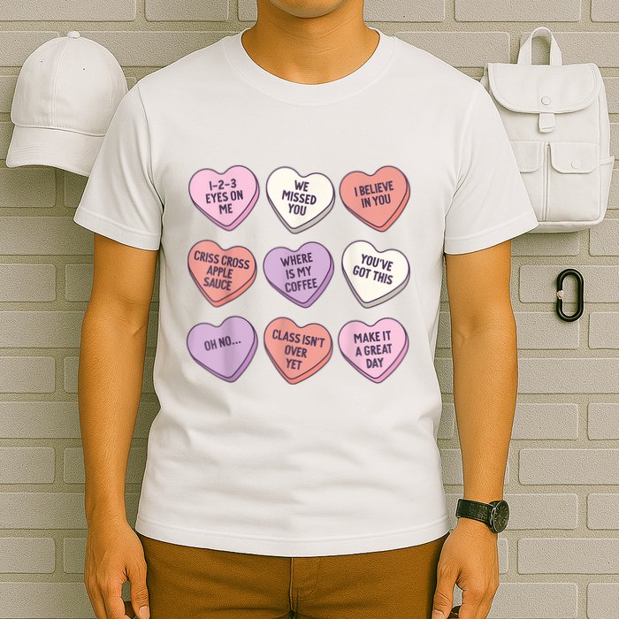 Teach Conversation Hearts School Retro Valentines Day T-Shirt