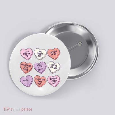 Teach Conversation Hearts School Retro Valentines Day Button