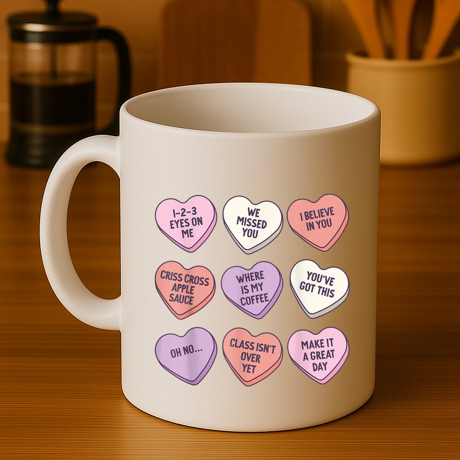 Teach Conversation Hearts School Retro Valentines Day Mug