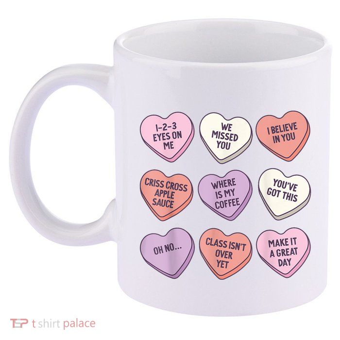 Teach Conversation Hearts School Retro Valentines Day 11oz C Handle Ceramic Mug