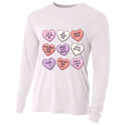 Teach Conversation Hearts School Retro Valentines Day Cooling Performance Long Sleeve Crew