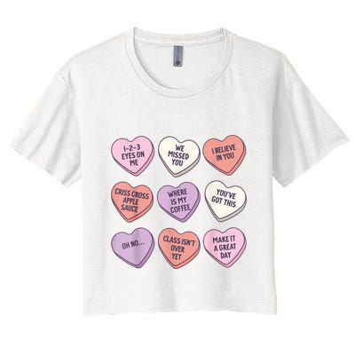 Teach Conversation Hearts School Retro Valentines Day Crop Top